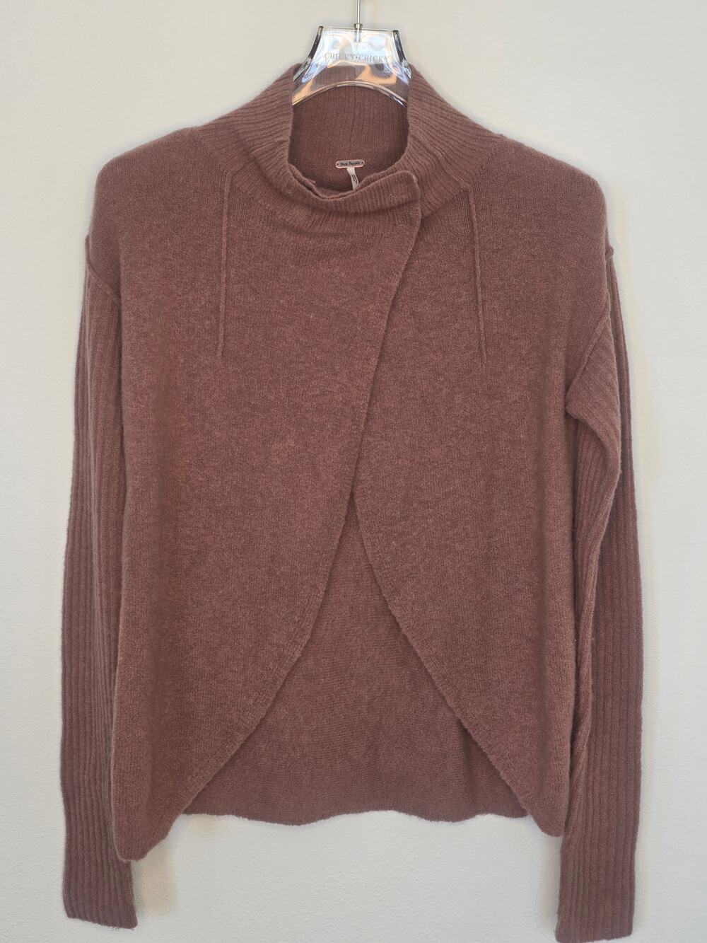 Free People Mauve Convertible Funnel Neck Wrap Sweater Top Size S LS Ribbed